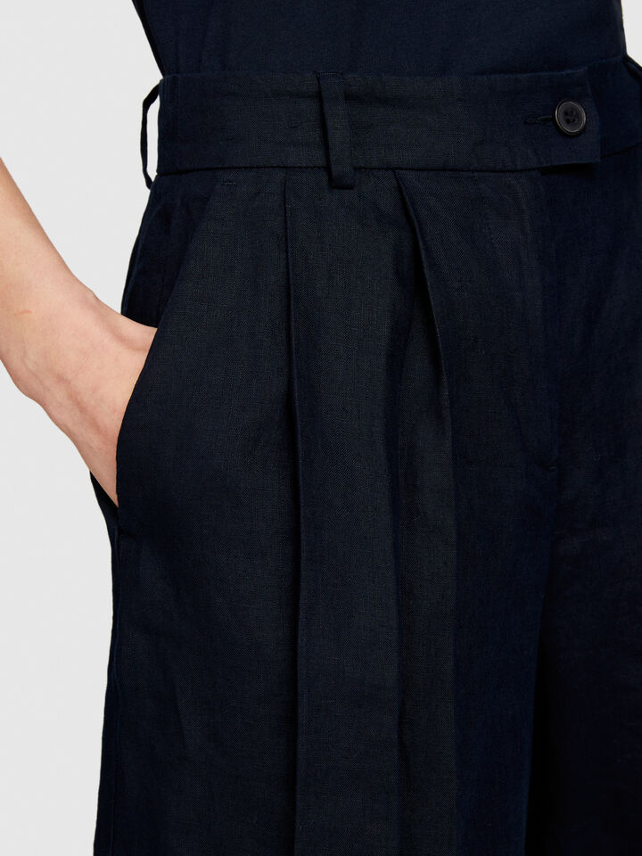 100% linen shorts - women's shorts - Dark Blue | Sisley image number 5